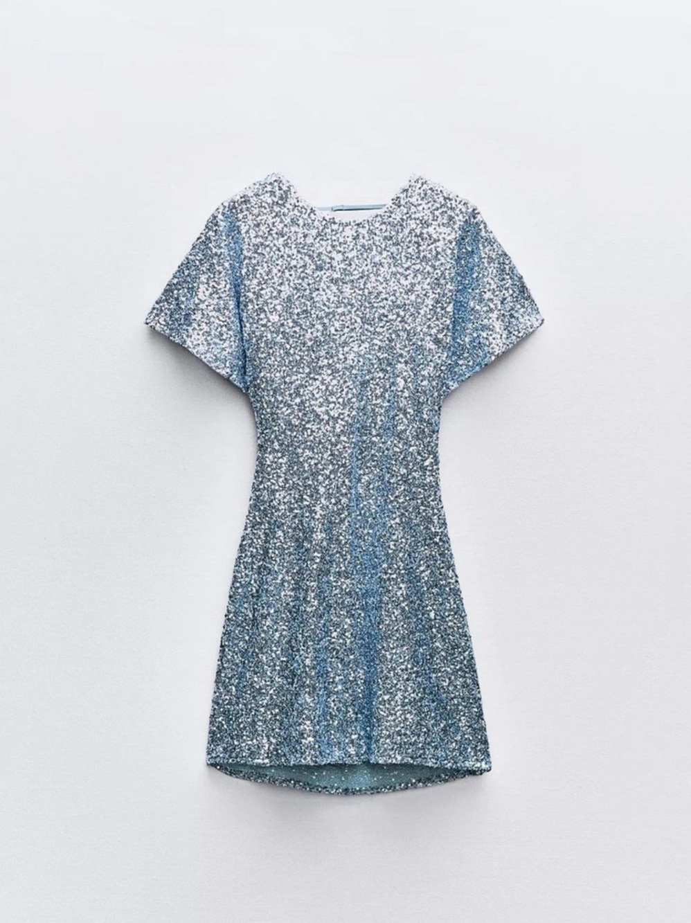 Zara Short Sequin Dress Sequin Mini Dress in Blue & Silver Size Large NWT